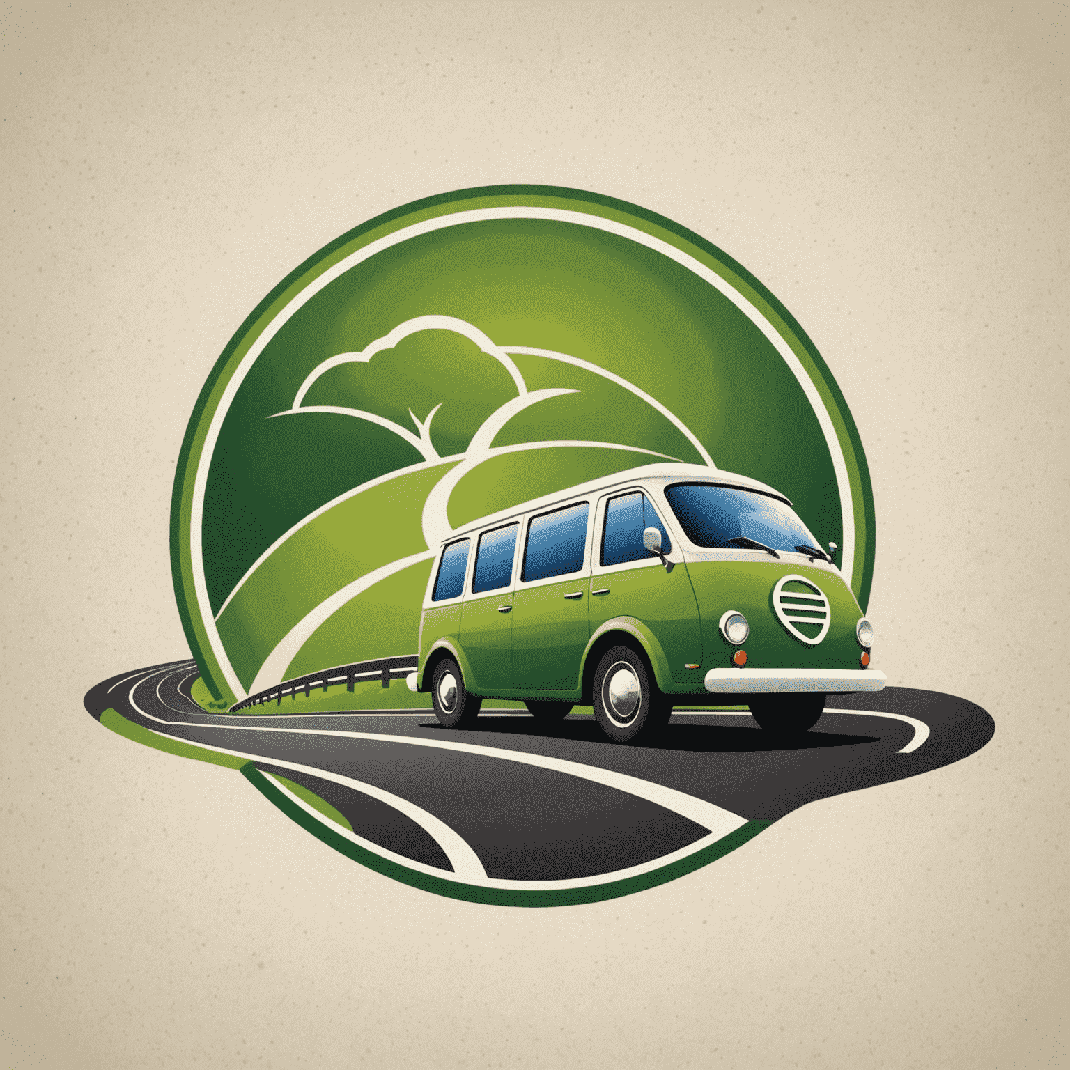 Road Transport Logo featuring a stylized road with eco-friendly vehicles