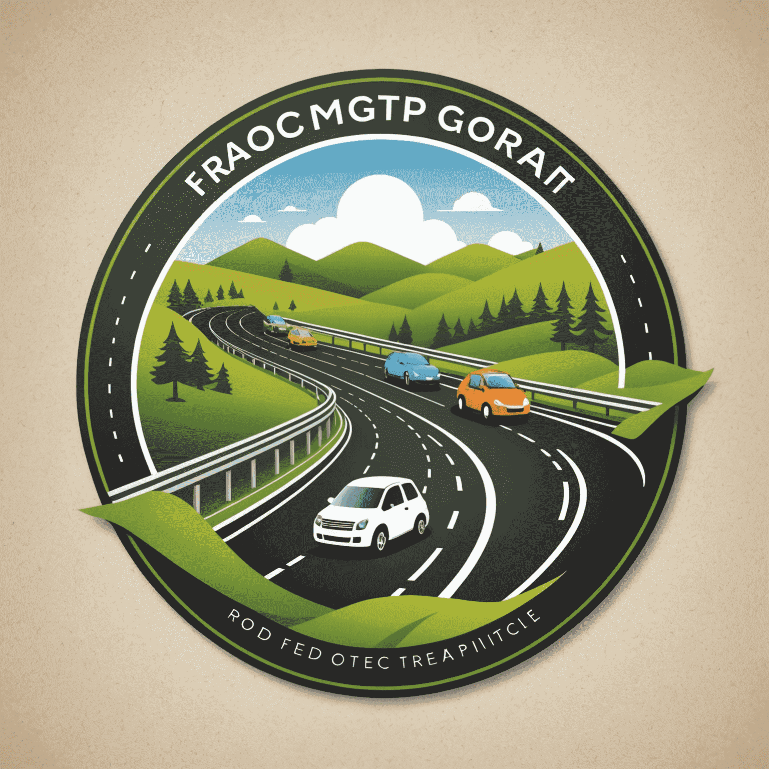 Road Transport Logo featuring a stylized road with eco-friendly vehicles