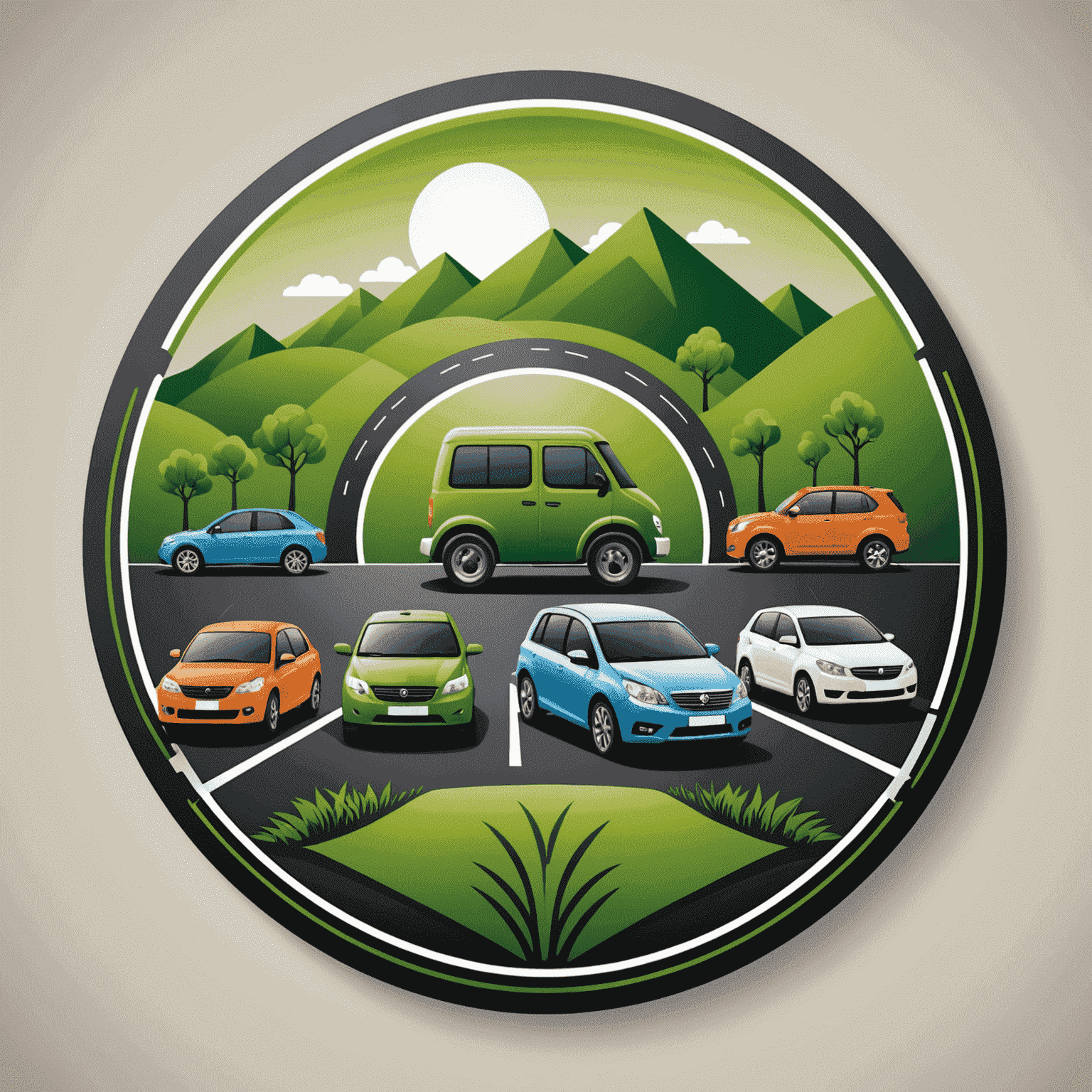 Road Transport Logo featuring a stylized road with eco-friendly vehicles