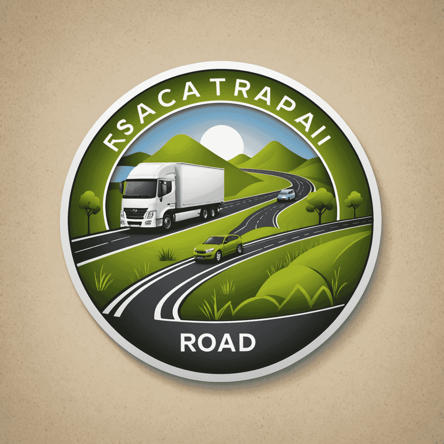 Road Transport Logo featuring a stylized road with eco-friendly vehicles