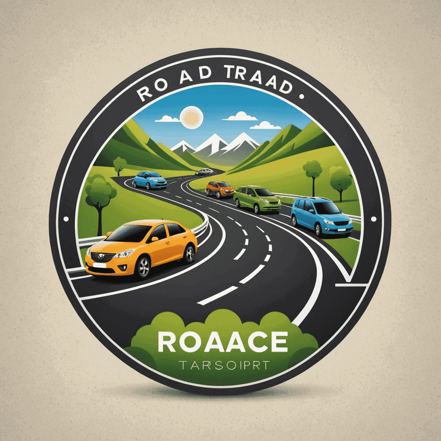 Road Transport Logo featuring a stylized road with eco-friendly vehicles
