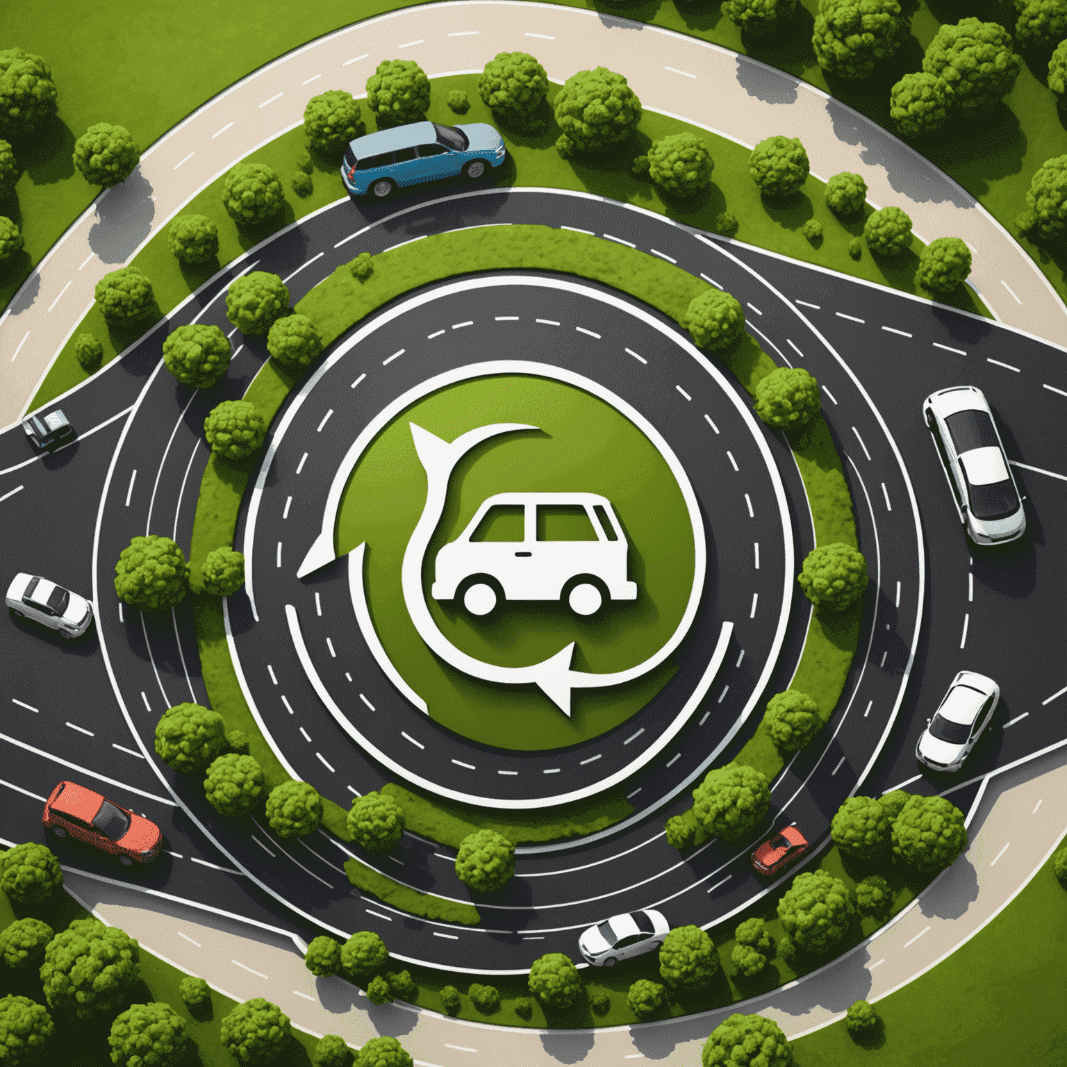 Road Transport Logo featuring a stylized road with eco-friendly vehicles