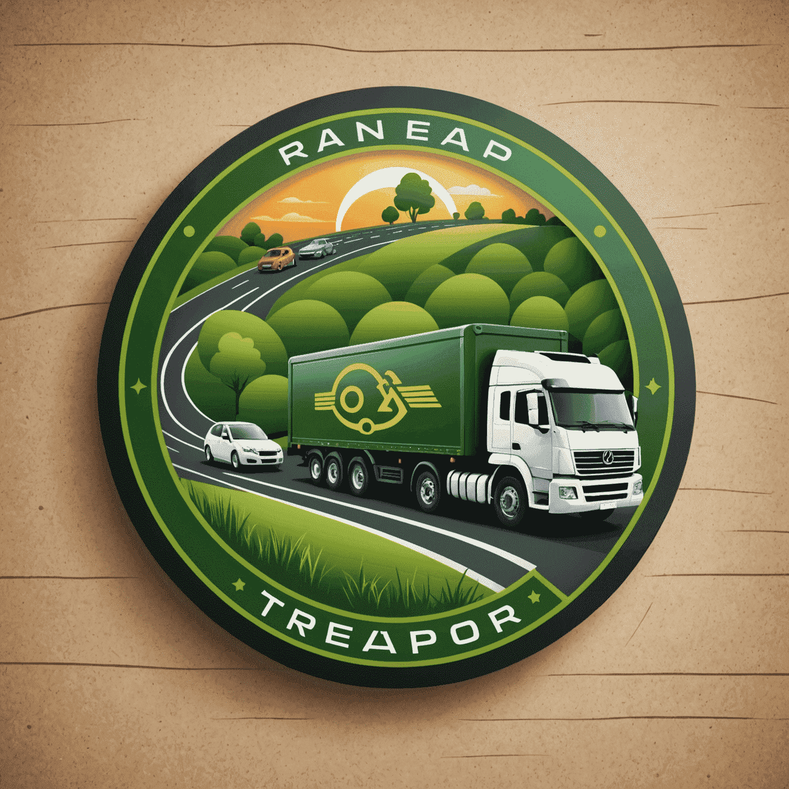 Road Transport Logo featuring a stylized road with eco-friendly vehicles