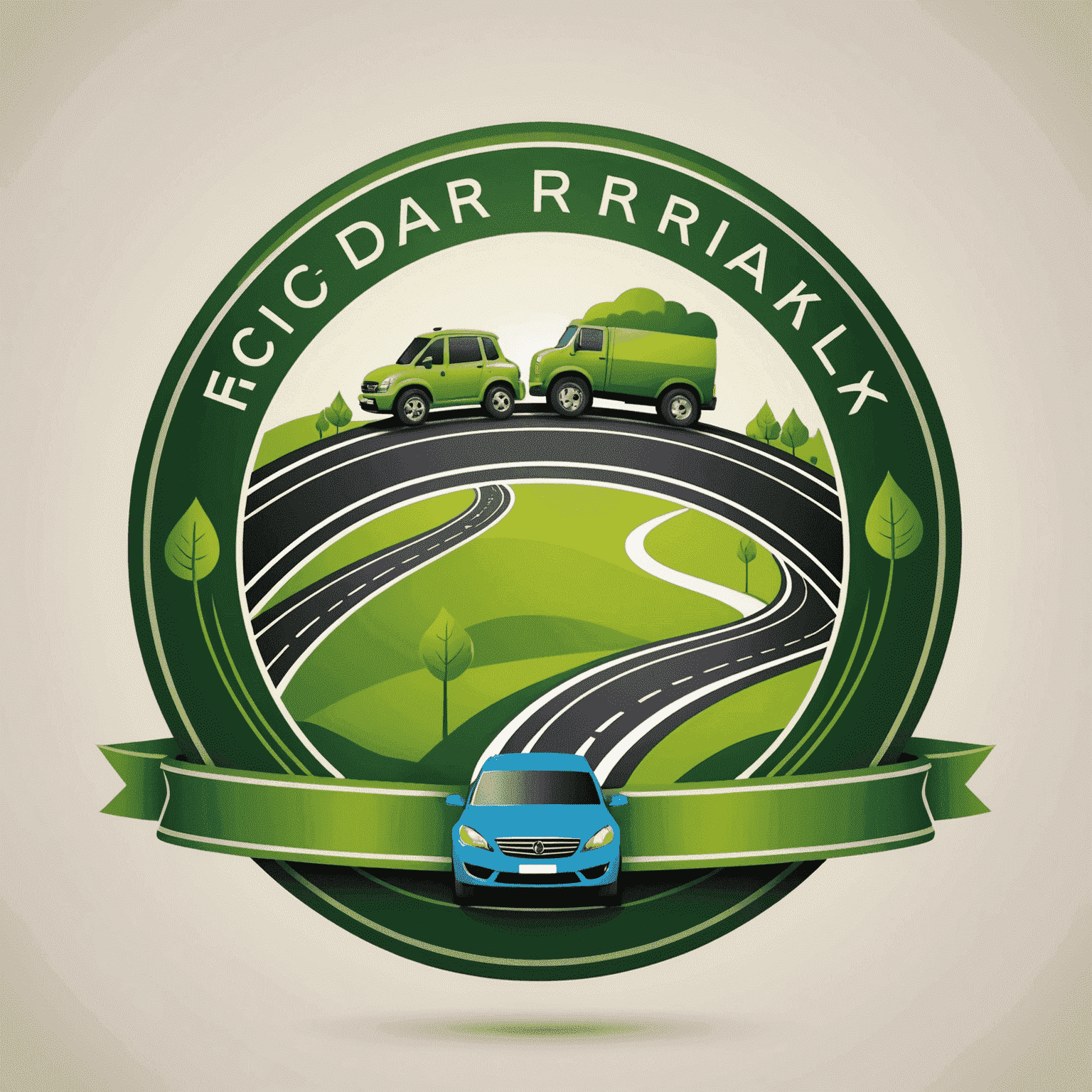 Road Transport Logo featuring a stylized road with eco-friendly vehicles