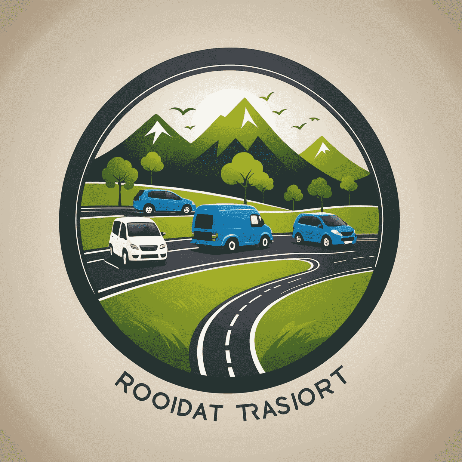 Road Transport Logo featuring a stylized road with eco-friendly vehicles