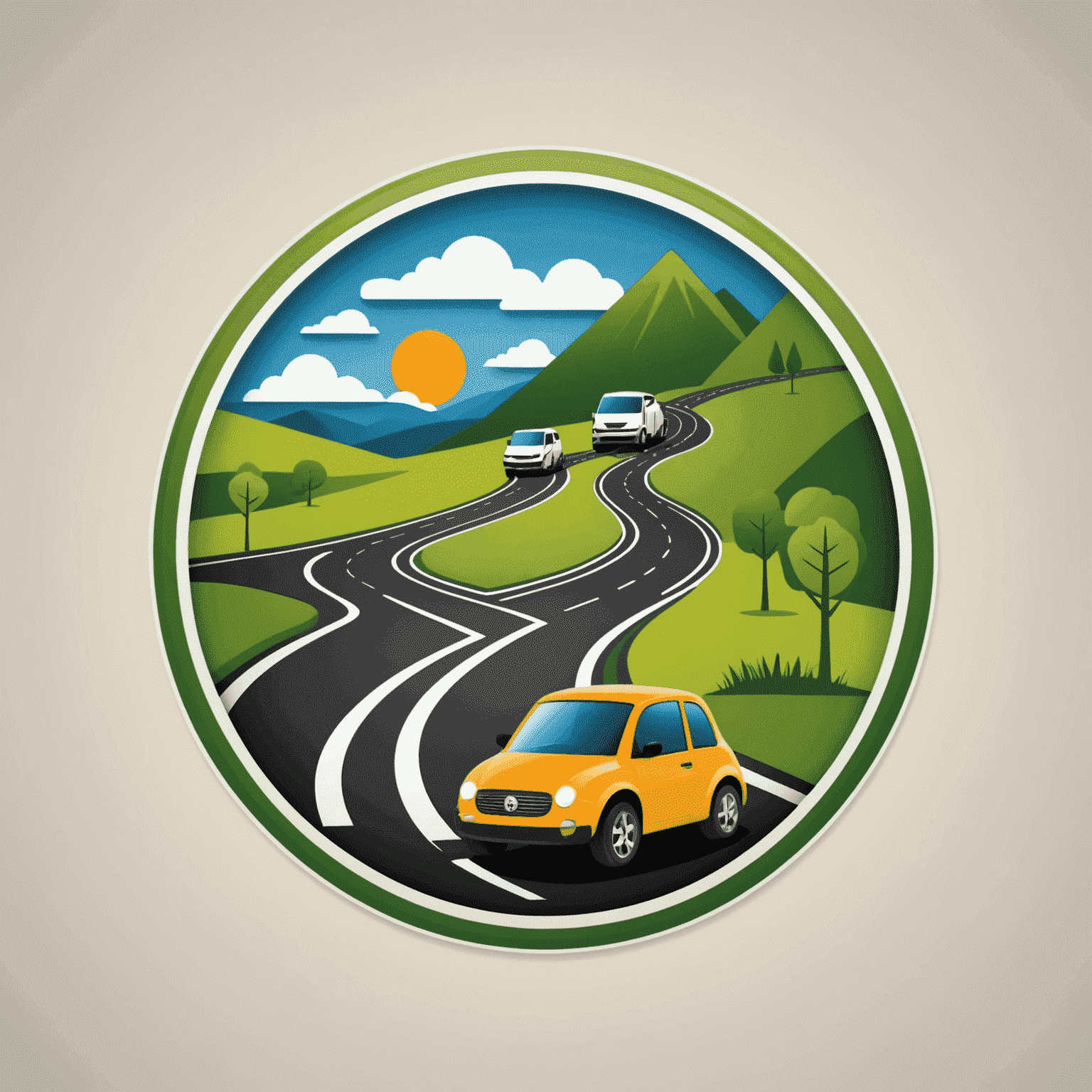 Road Transport Logo featuring a stylized road with eco-friendly vehicles