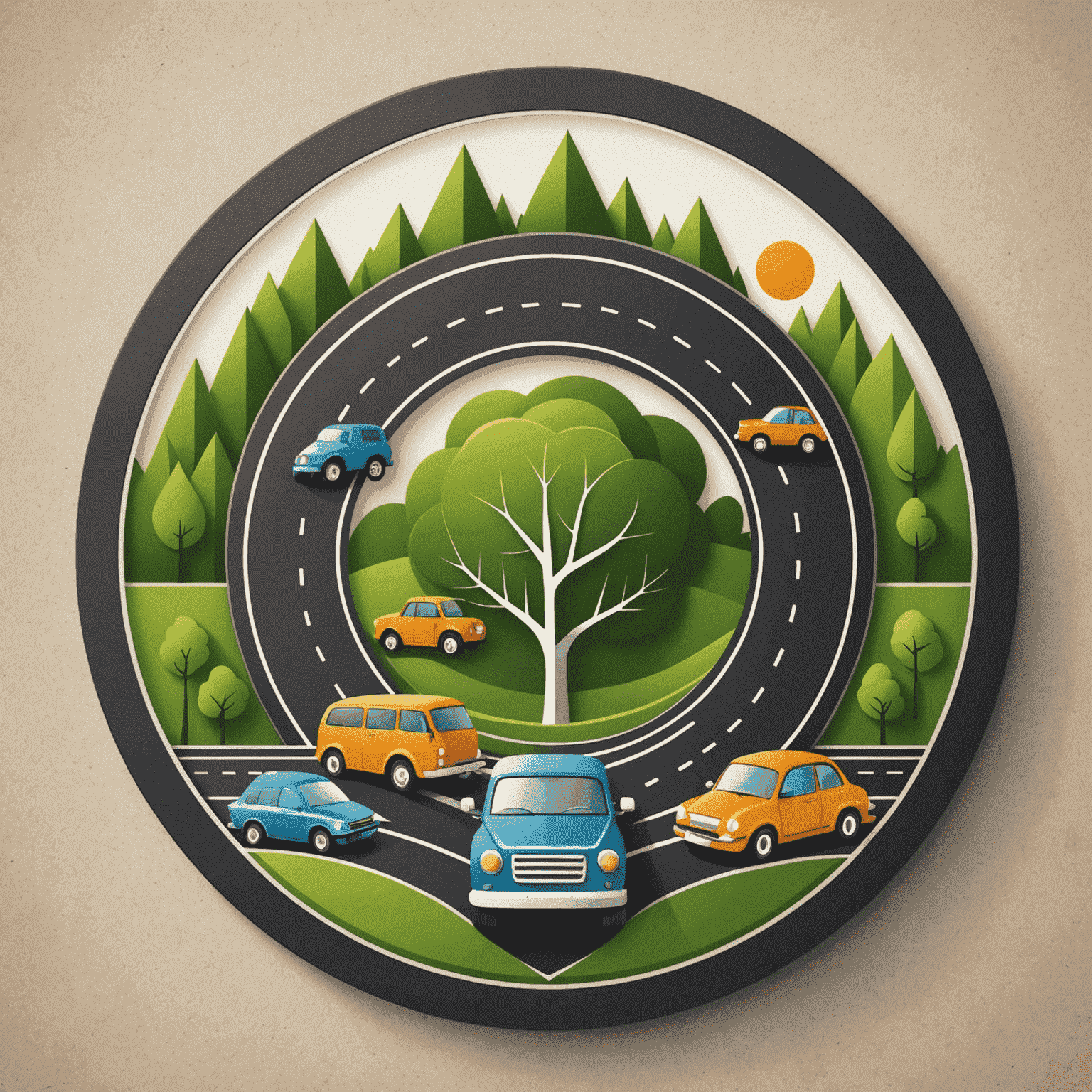 Road Transport Logo featuring a stylized road with eco-friendly vehicles