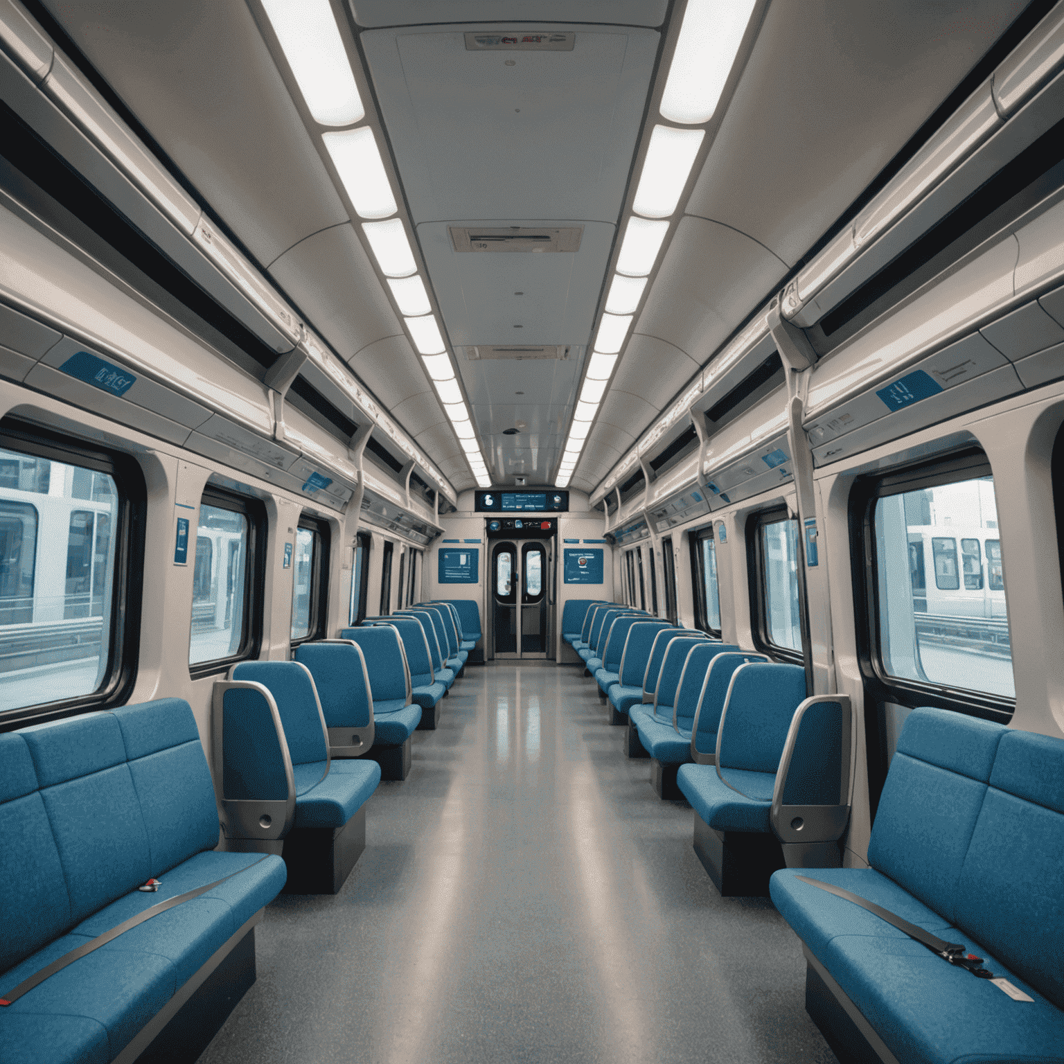 Interior of a Dubai Metro train, showing modern amenities and spacious seating